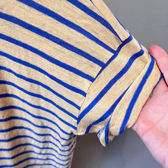 J. Crew 100% Linen blue and yellow striped t-shirt- Size XL - Picture 3 of 6